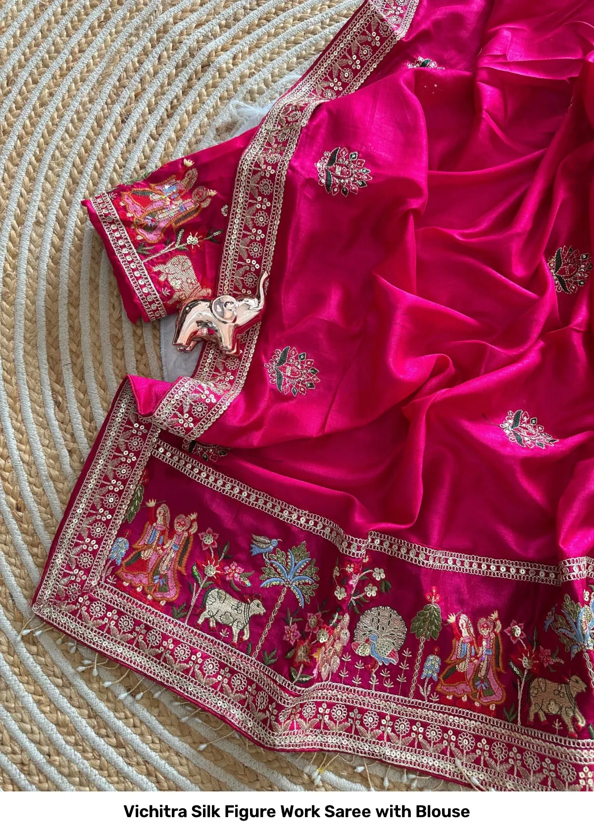 Vichitra Silk Figure Work Saree with Blouse 5