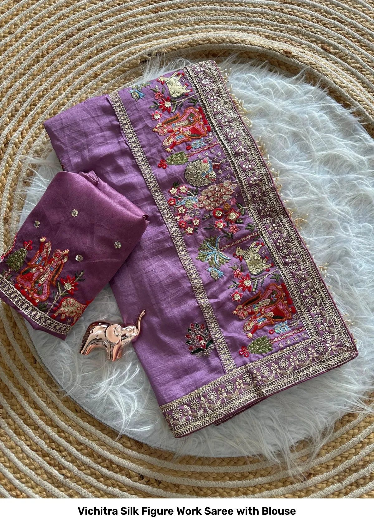 Vichitra Silk Figure Work Saree with Blouse 6