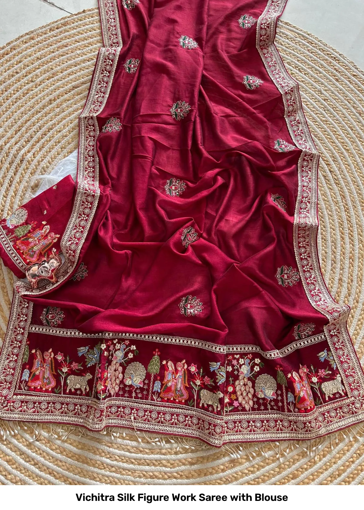 Vichitra Silk Figure Work Saree with Blouse 7