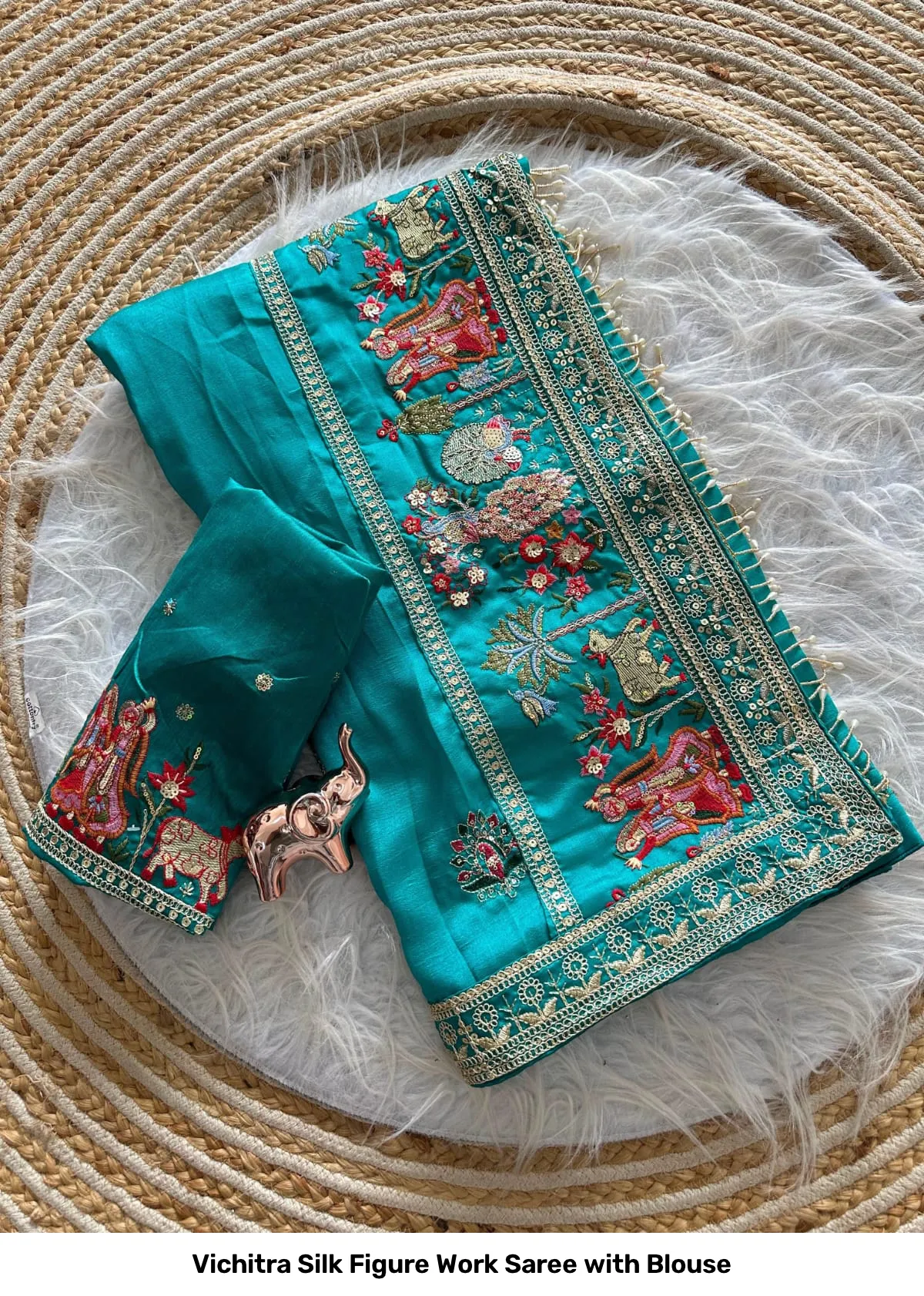 Vichitra Silk Figure Work Saree with Blouse 8