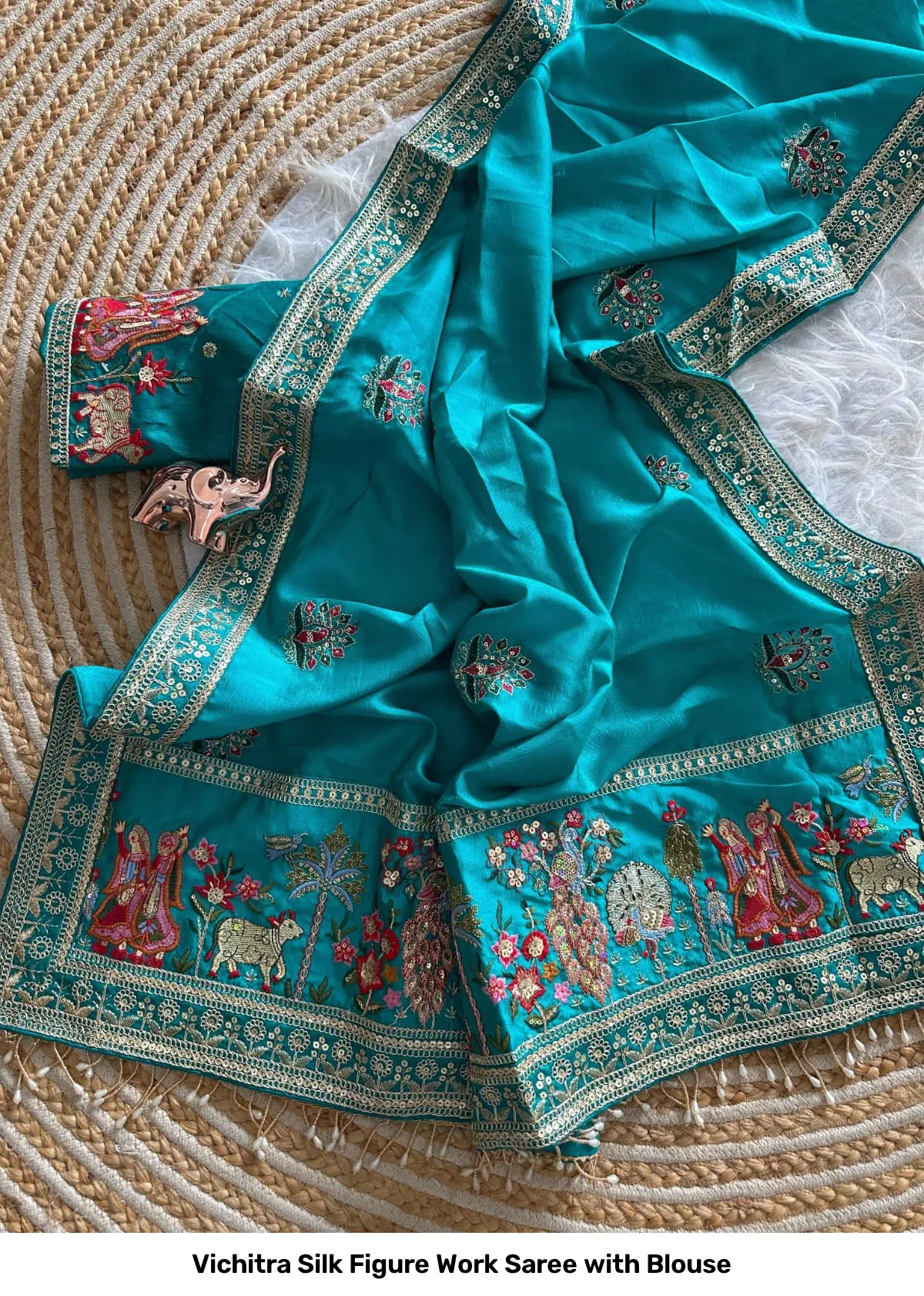 Vichitra Silk Figure Work Saree with Blouse 9