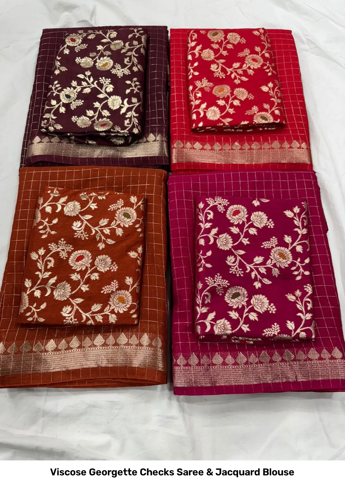 Viscose Georgette Checks Saree & Jacquard Blouse 4
