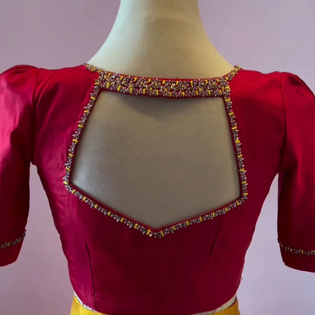 Wholesale Rani Pink Silk Blouse | Handcrafted Bead Border Back Cutout