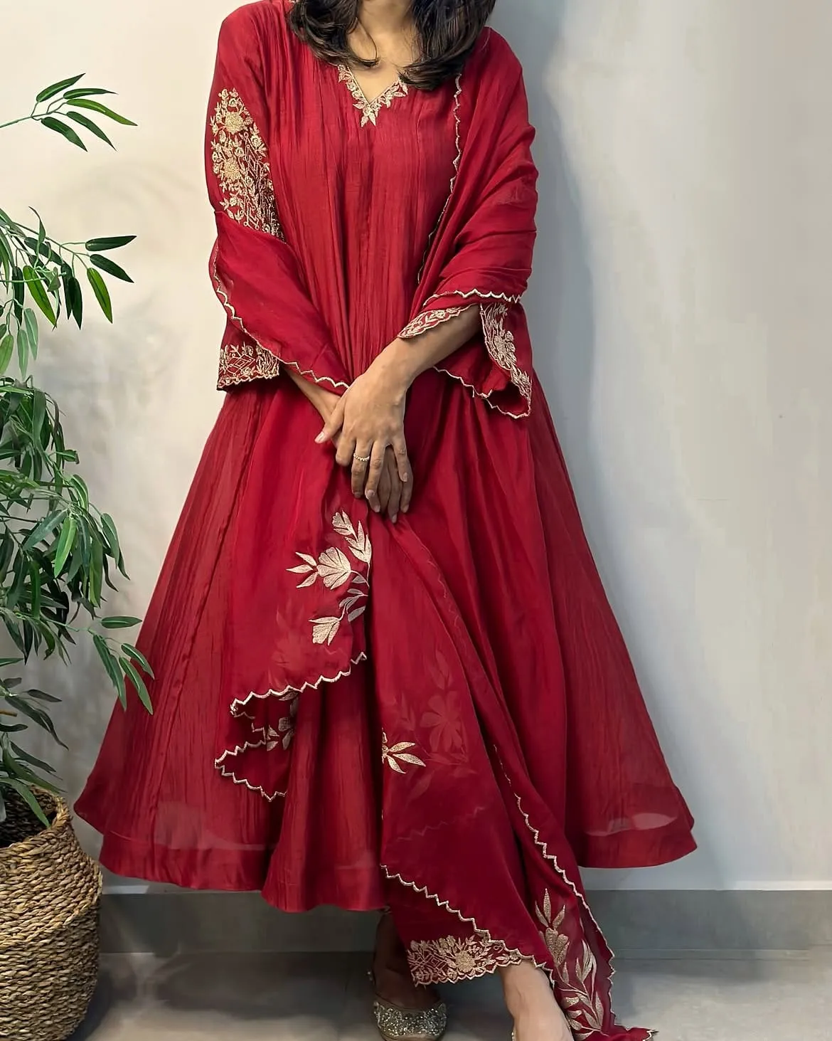 Wine Handwork Chanderi Suit