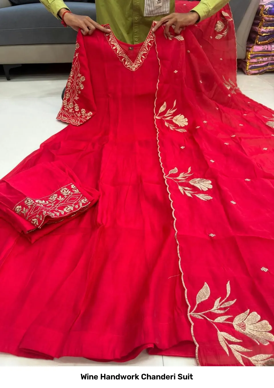 Wine Handwork Chanderi Suit 2