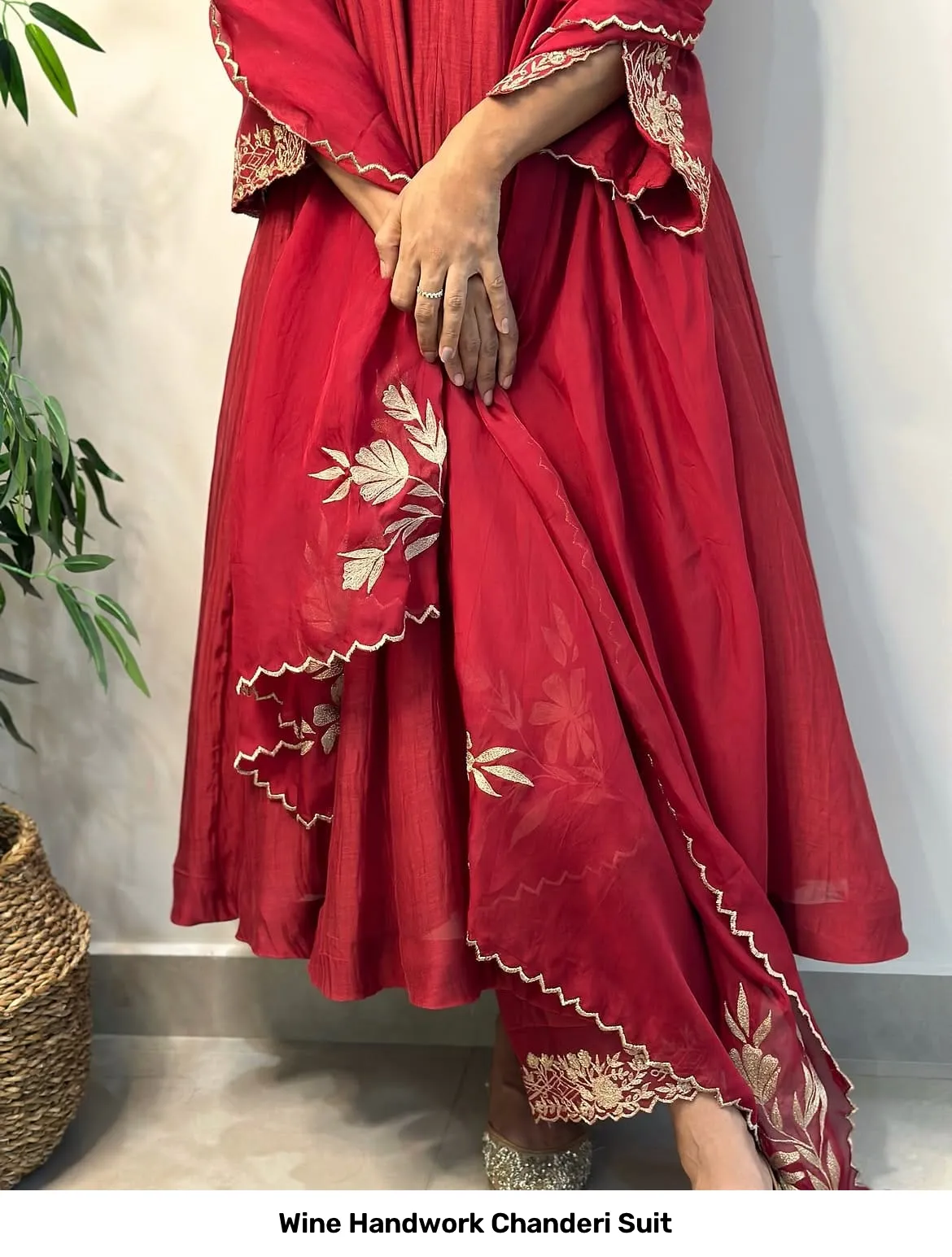Wine Handwork Chanderi Suit 4