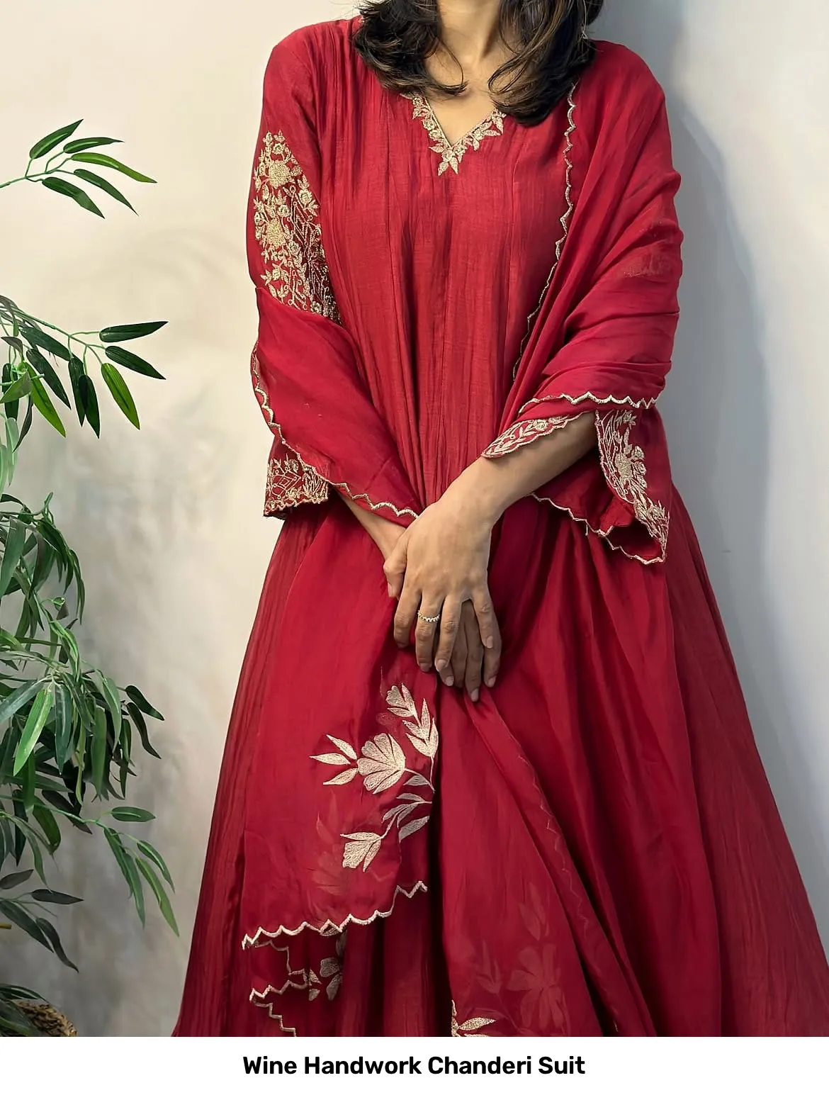 Wine Handwork Chanderi Suit 5
