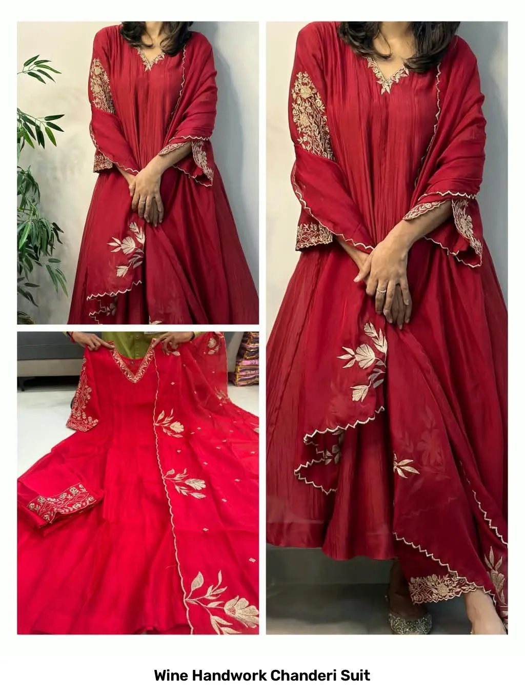 Wine Handwork Chanderi Suit 6