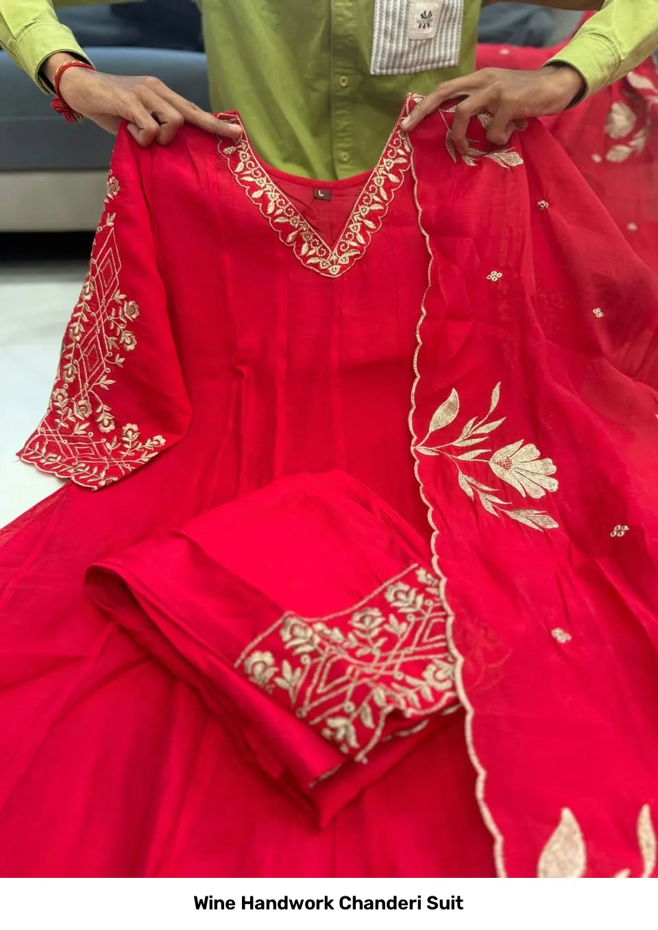 Wine Handwork Chanderi Suit 7