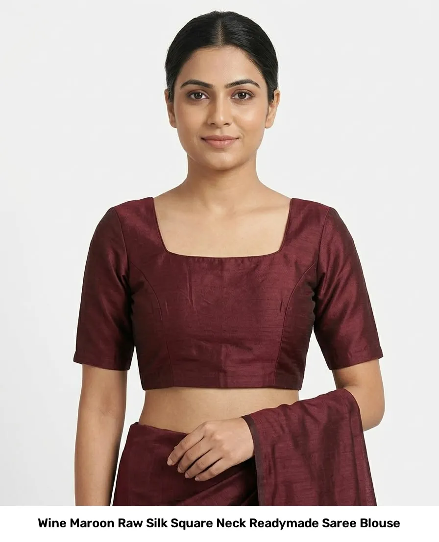 Wine Maroon Raw Silk Square Neck Readymade Saree Blouse 2