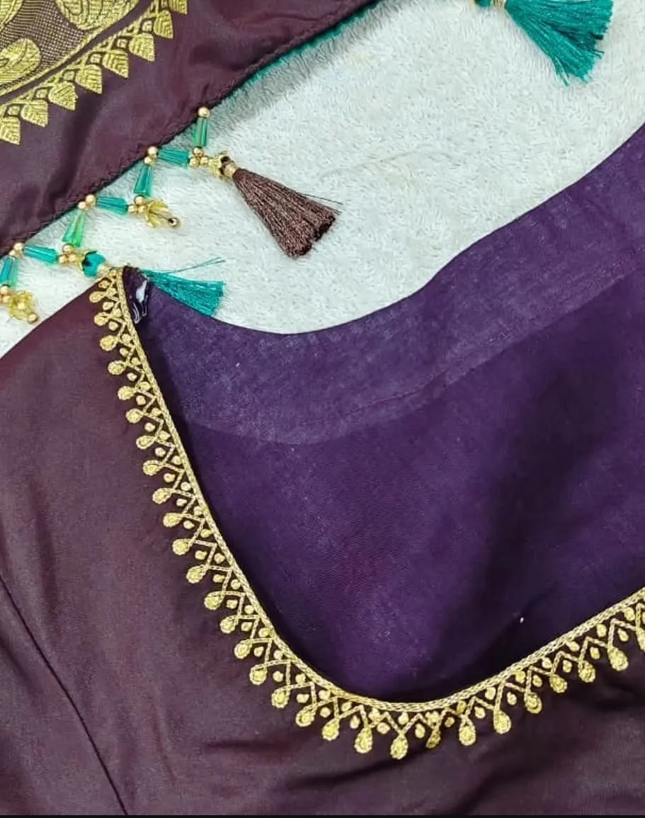 Wine Silk Maggam Blouse Kolam Embroidery Zari Border