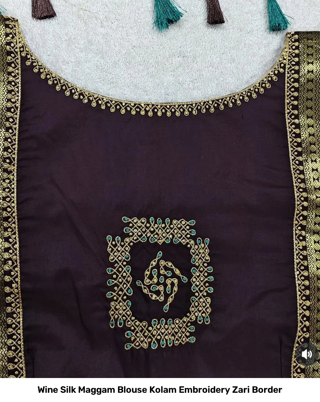 Wine Silk Maggam Blouse Kolam Embroidery Zari Border 2