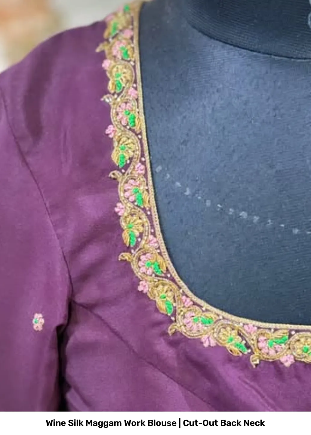Wine Silk Maggam Work Blouse | Cut-Out Back Neck 2