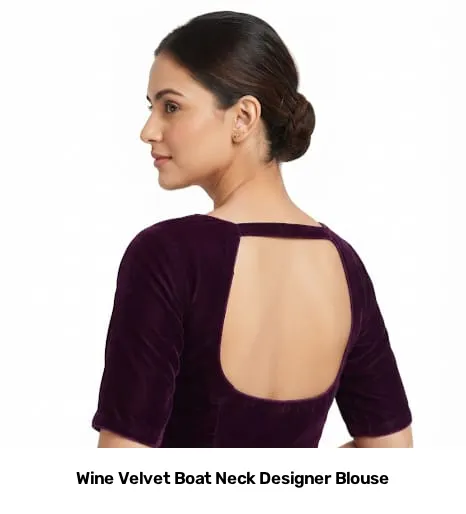 Wine Velvet Boat Neck Designer Blouse 2