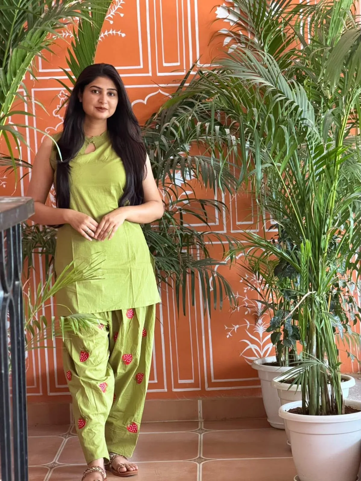 Women Cotton Sleeveless Kurti with Embroidered Pant Set