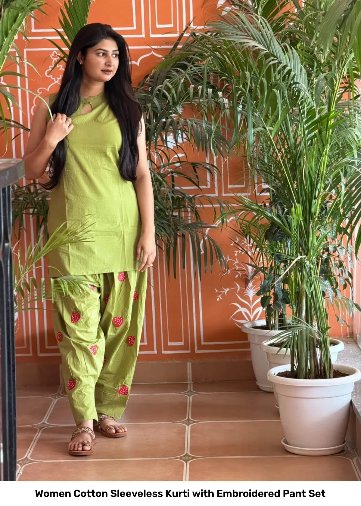 Women Cotton Sleeveless Kurti with Embroidered Pant Set 6