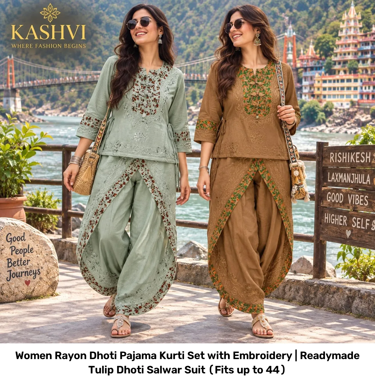 Women Rayon Dhoti Pajama Kurti Set with Embroidery | Readymade Tulip Dhoti Salwar Suit (Fits up to 44) 7