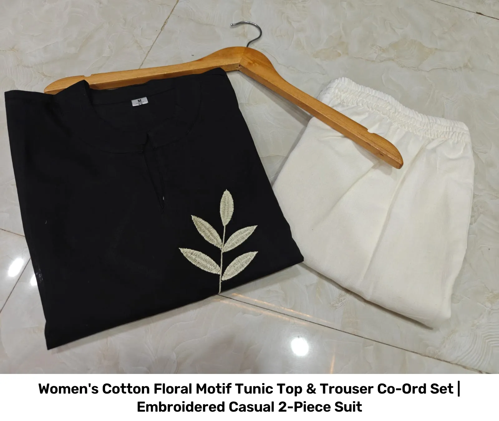 Women's Cotton Floral Motif Tunic Top & Trouser Co-Ord Set | Embroidered Casual 2-Piece Suit 16