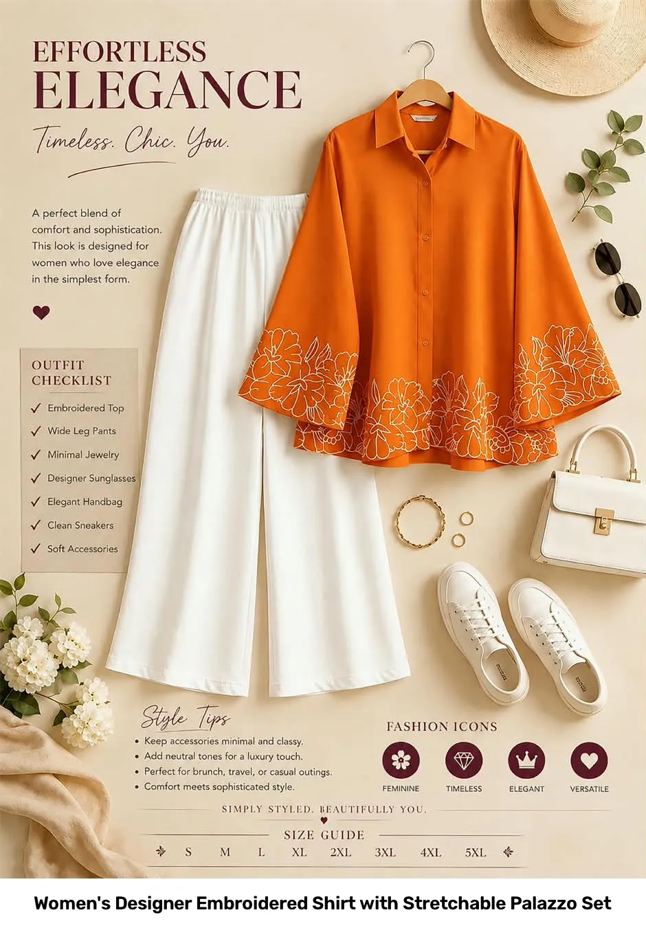 Women's Designer Embroidered Shirt with Stretchable Palazzo Set 11