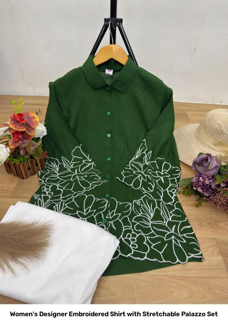 Women's Designer Embroidered Shirt with Stretchable Palazzo Set 13