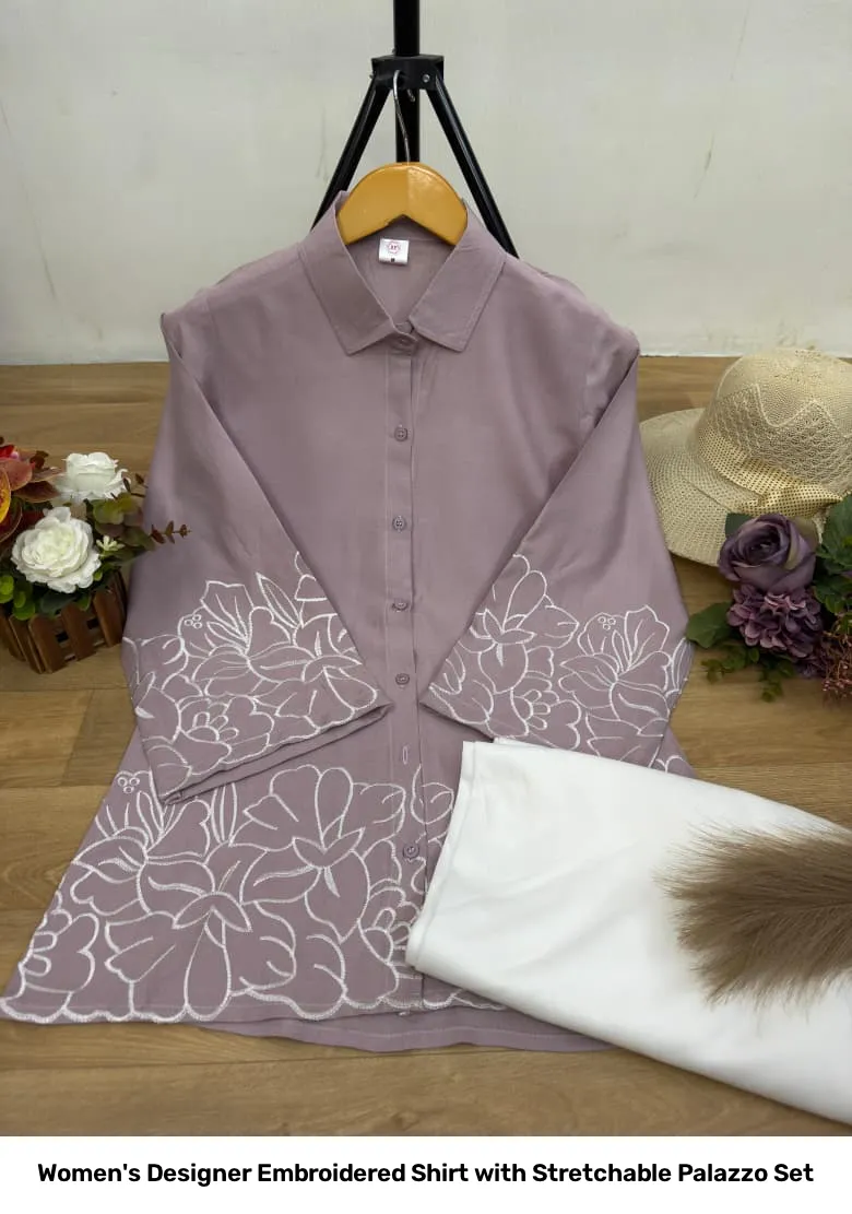 Women's Designer Embroidered Shirt with Stretchable Palazzo Set 16