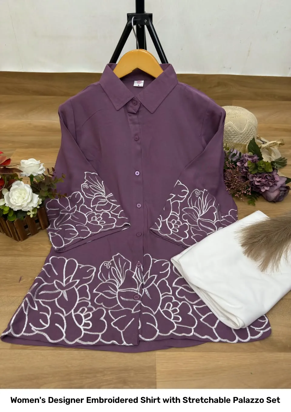 Women's Designer Embroidered Shirt with Stretchable Palazzo Set 18