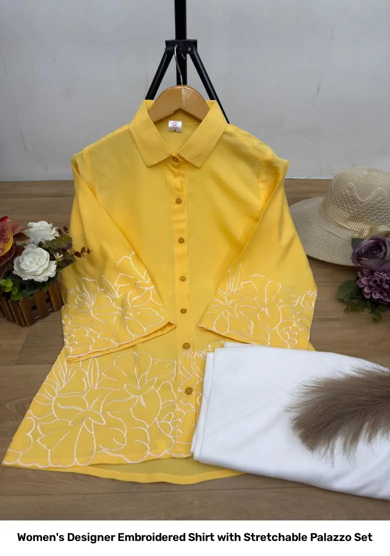 Women's Designer Embroidered Shirt with Stretchable Palazzo Set 2