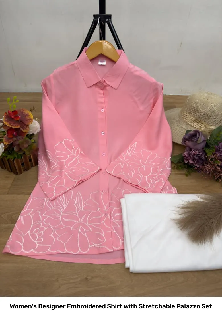 Women's Designer Embroidered Shirt with Stretchable Palazzo Set 3