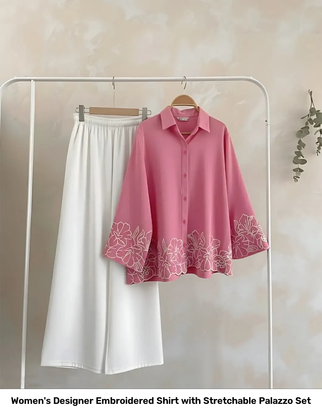Women's Designer Embroidered Shirt with Stretchable Palazzo Set 5
