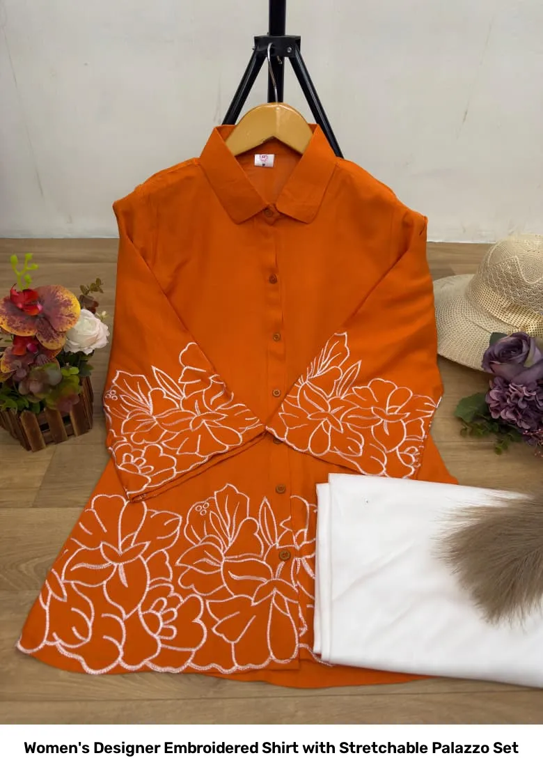Women's Designer Embroidered Shirt with Stretchable Palazzo Set 7