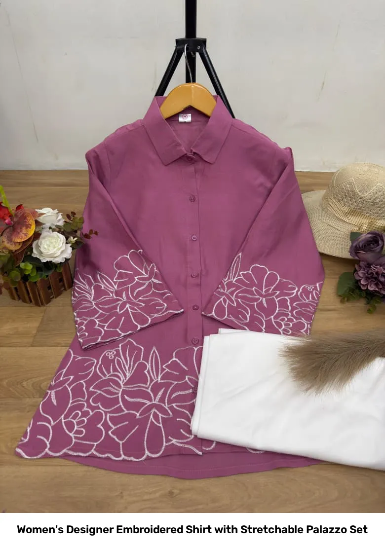 Women's Designer Embroidered Shirt with Stretchable Palazzo Set 8