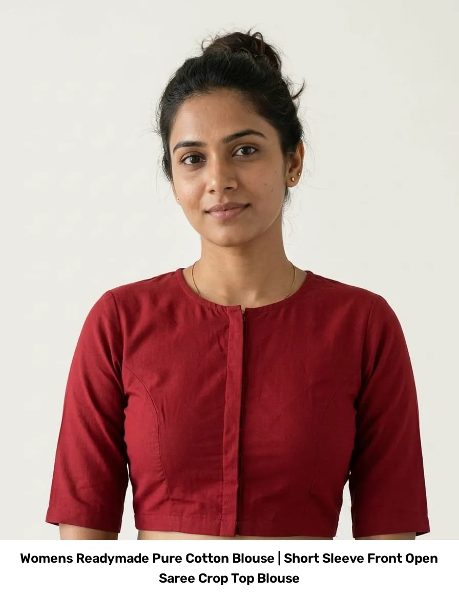 Women’s Readymade Pure Cotton Blouse | Short Sleeve Front Open Saree Crop Top Blouse 2