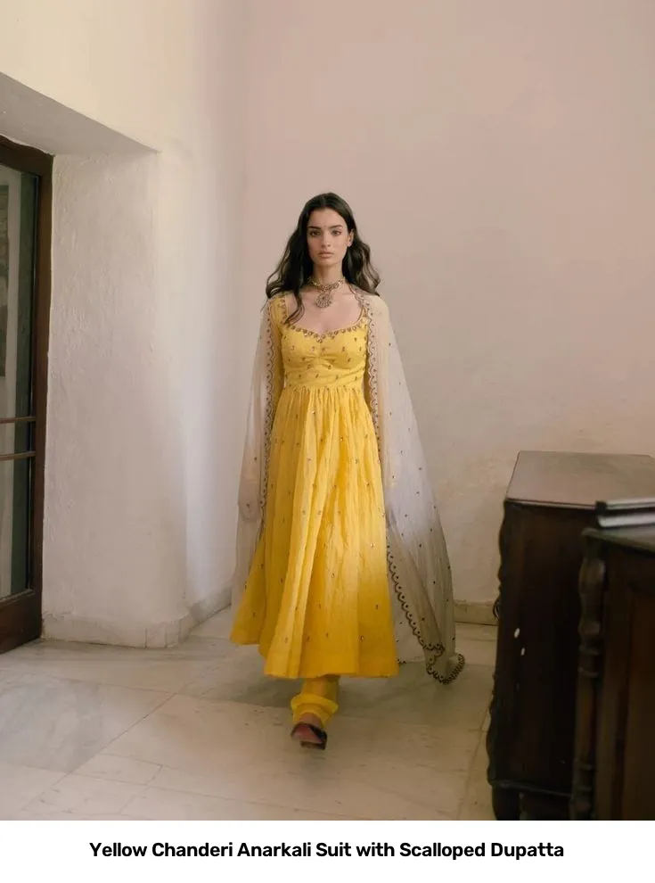 Yellow Chanderi Anarkali Suit with Scalloped Dupatta 2