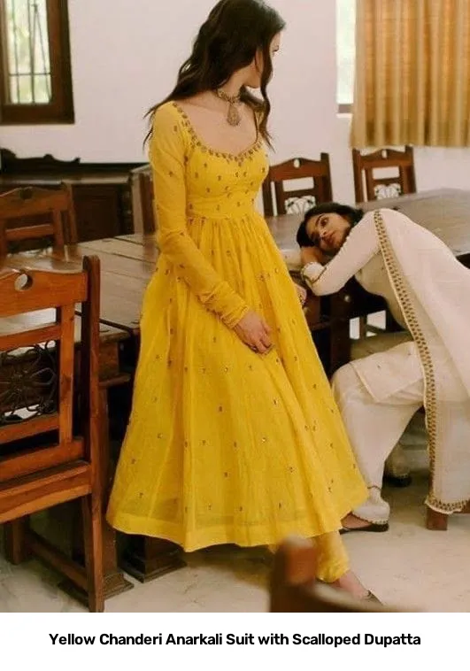 Yellow Chanderi Anarkali Suit with Scalloped Dupatta 3