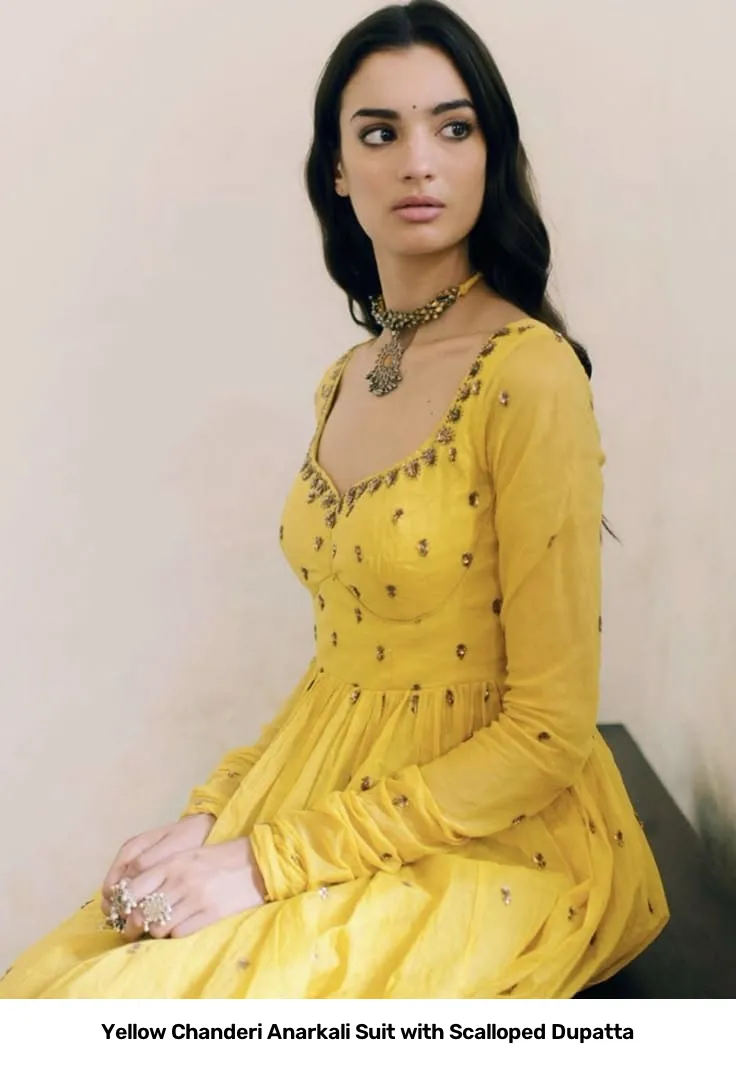 Yellow Chanderi Anarkali Suit with Scalloped Dupatta 4