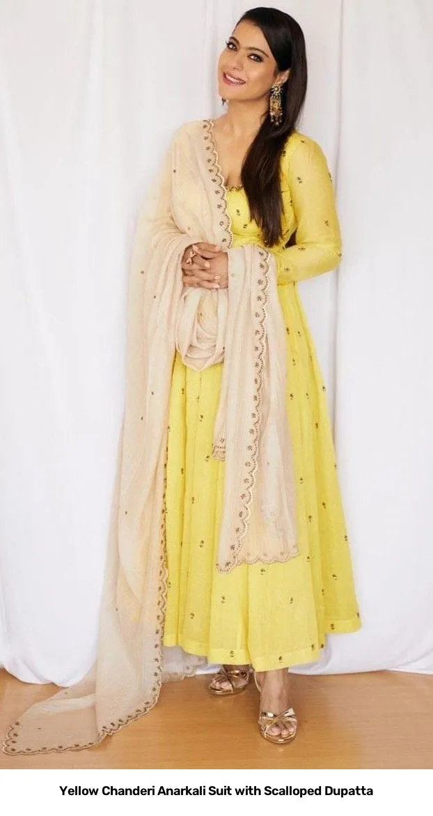 Yellow Chanderi Anarkali Suit with Scalloped Dupatta 5