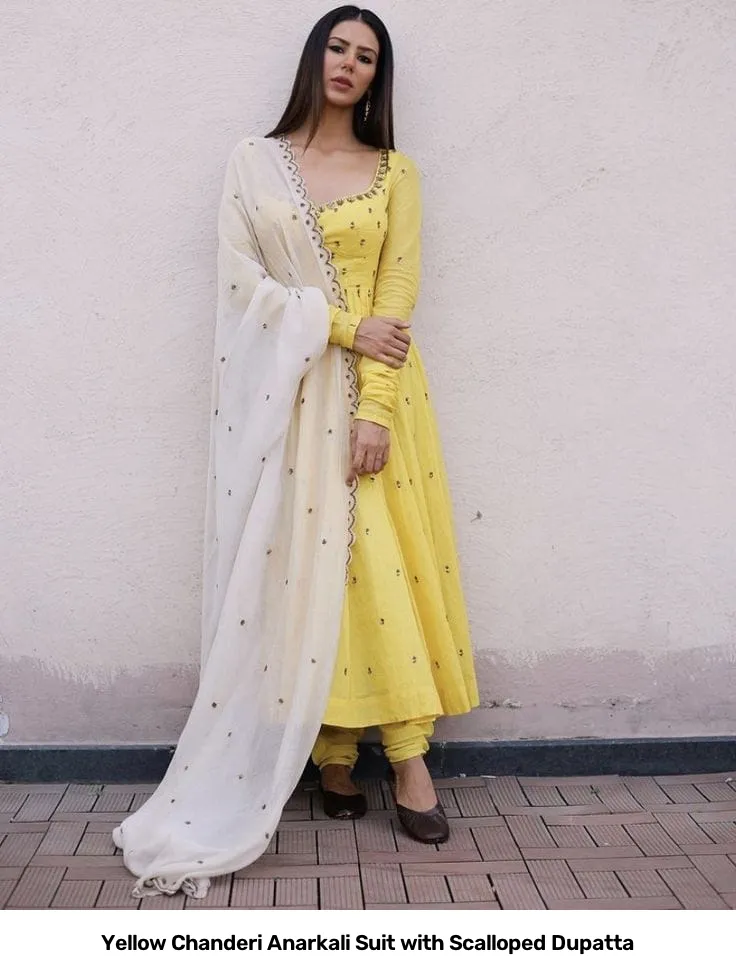 Yellow Chanderi Anarkali Suit with Scalloped Dupatta 6