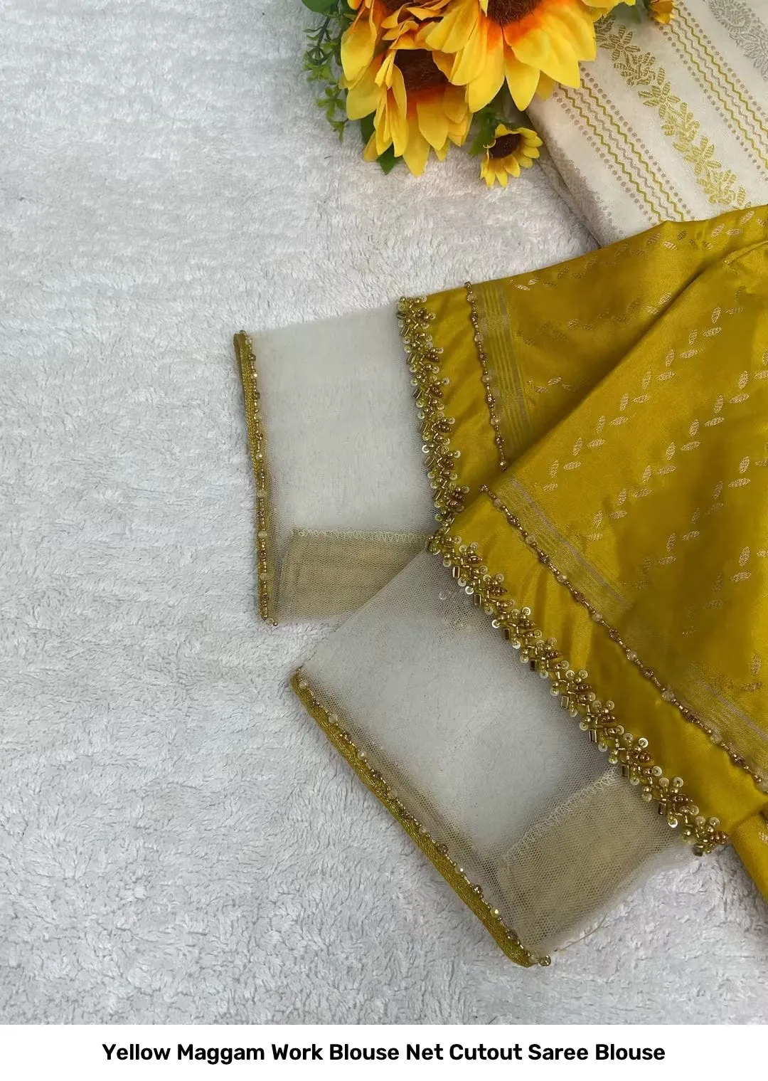 Yellow Maggam Work Blouse – Net Cutout Saree Blouse 2