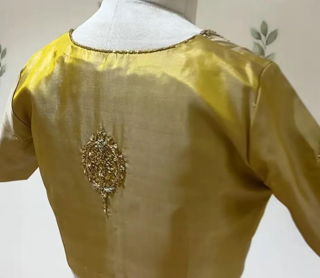 Yellow Raw Silk Maggam Embroidered Blouse