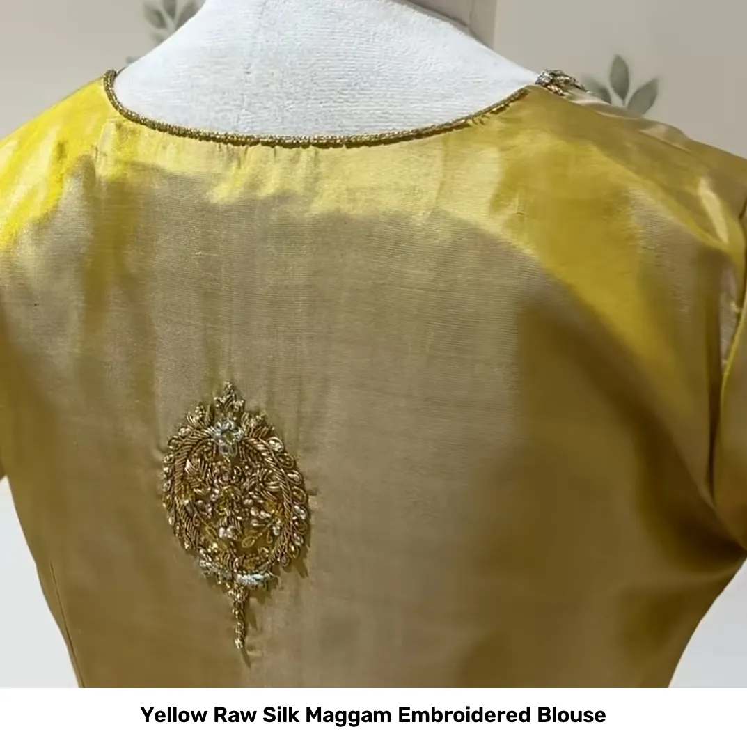 Yellow Raw Silk Maggam Embroidered Blouse 2