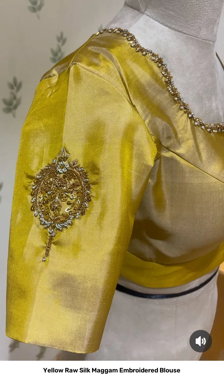 Yellow Raw Silk Maggam Embroidered Blouse 3